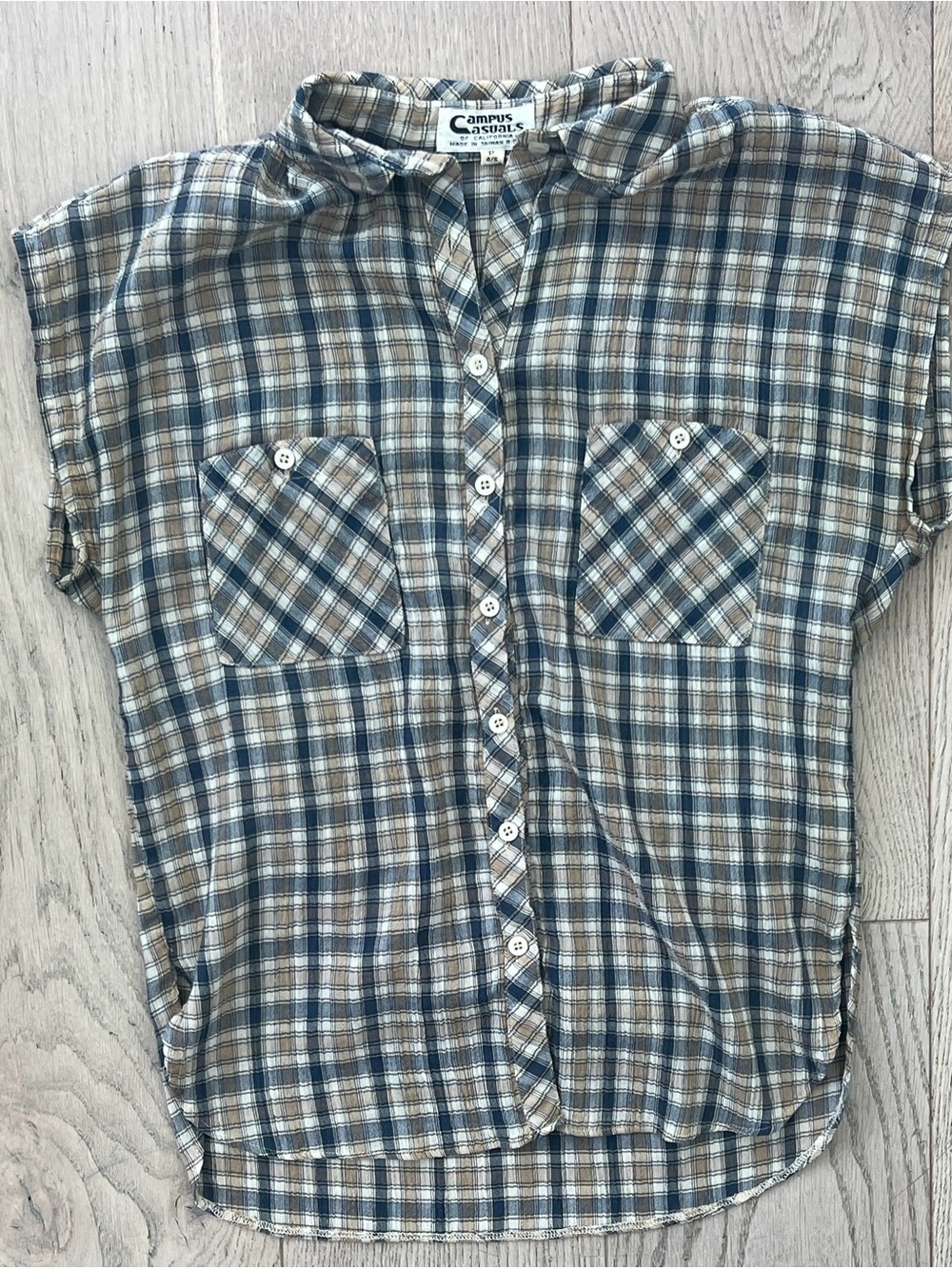 Vintage Campus Casuals of California Gingham Top Blouse Women’s XS/S 1990’s